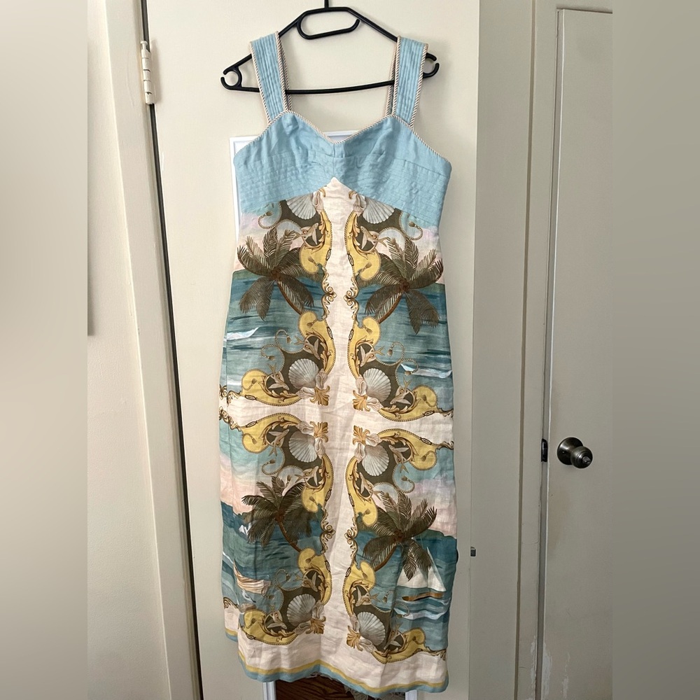 FARM Rio Royal Sea Linen Midi Dress - Royal Sea Multicolor - Picture 2 of 6